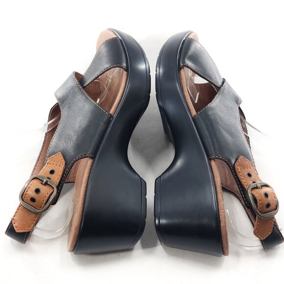 DANSKO Jacinda Black Leather Criss Cross Slingback Wedge Sandals - Picture 6 of 10